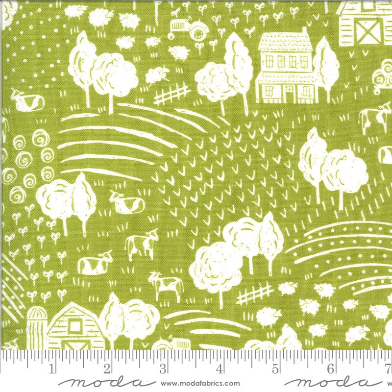 A green and white pattern of farm animals.