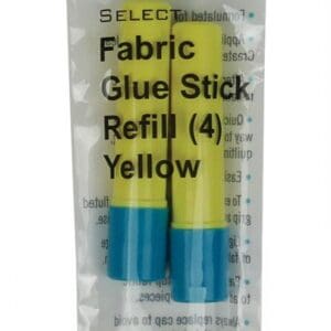 A package of fabric glue sticks in yellow and blue.