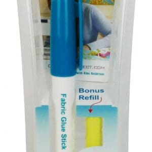 A package of fabric glue sticks and a pen