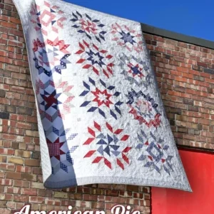 A quilt hanging on the side of a building.