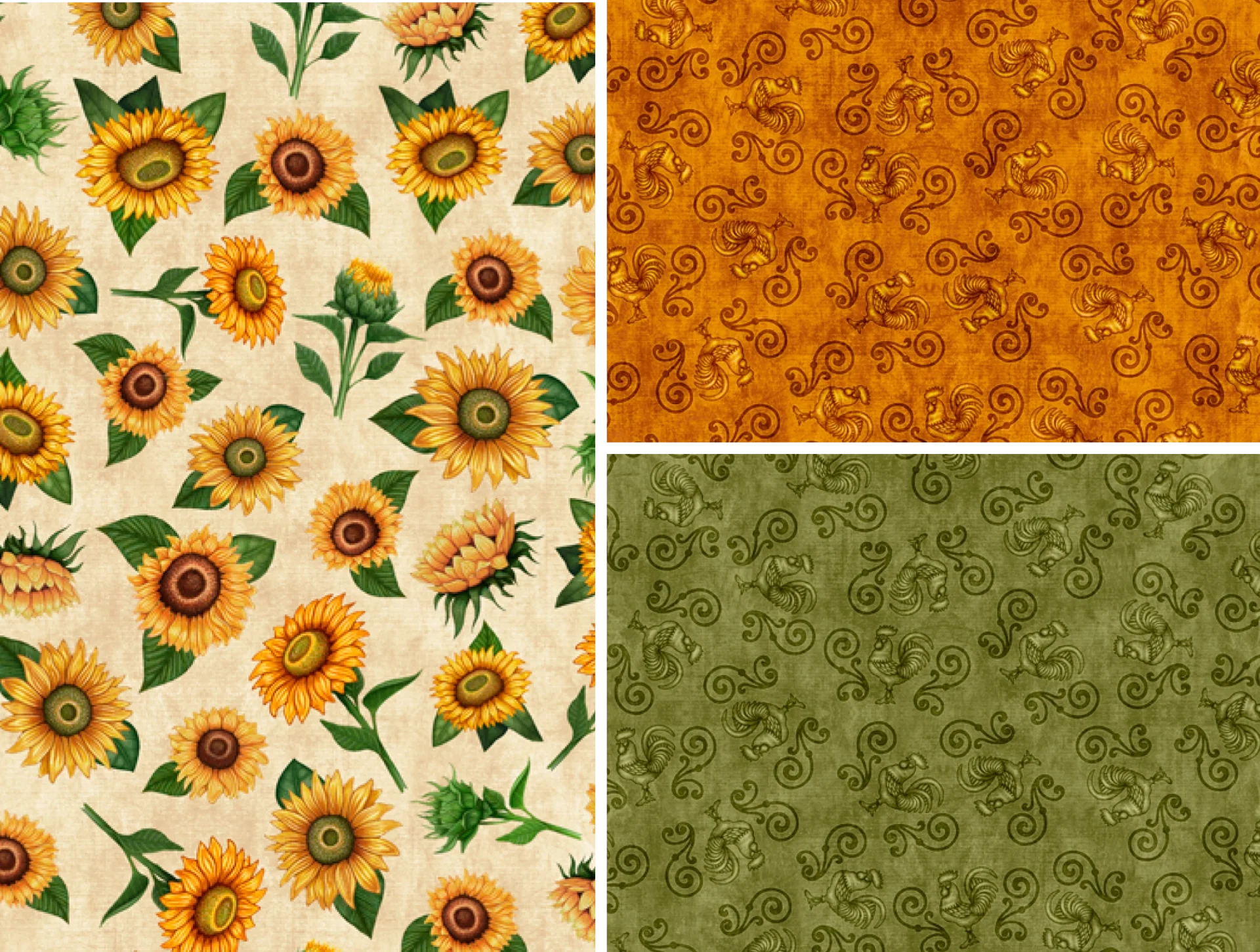 A series of three different patterns with sunflowers.