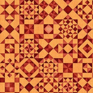 Geometric quilt pattern with red and orange.