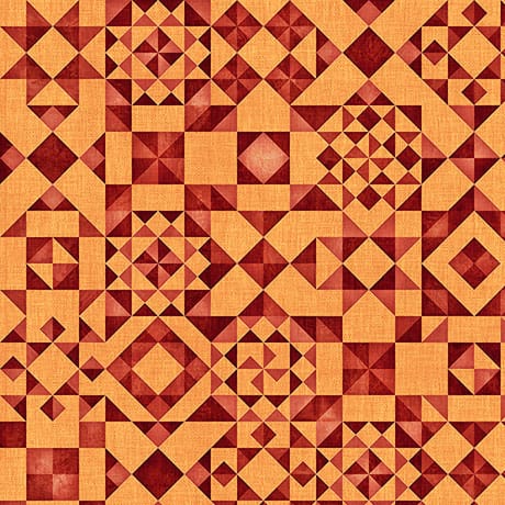 Geometric quilt pattern with red and orange.