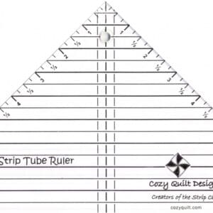 A triangular strip tube ruler with measurement markings and a small directional arrow.