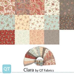 Quilting fabric bundle with floral and vintage patterns in soft colors.