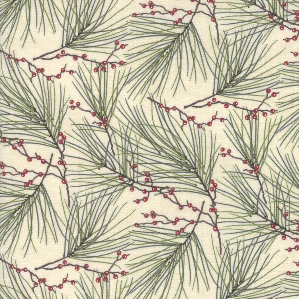 Pine branches and red berries pattern.