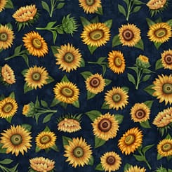 Sunflowers pattern on dark blue background.