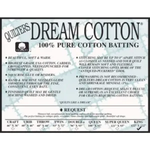 Quilters Dream Cotton batting packaging label.