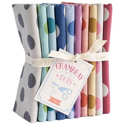 Bundle of colorful chambray polka dot fabrics